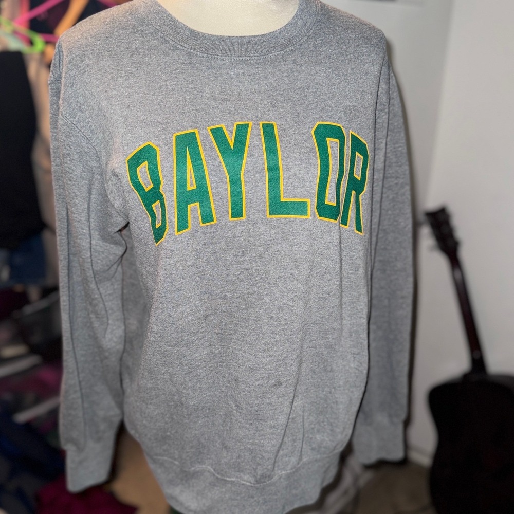 MV Sport Baylor University Sweatshirt Mens Medium Gray Green Yellow Crewneck